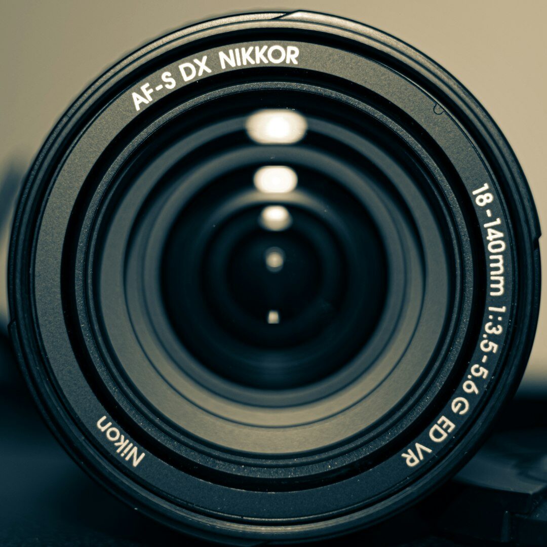 Close-up of a broadcast video camera lens